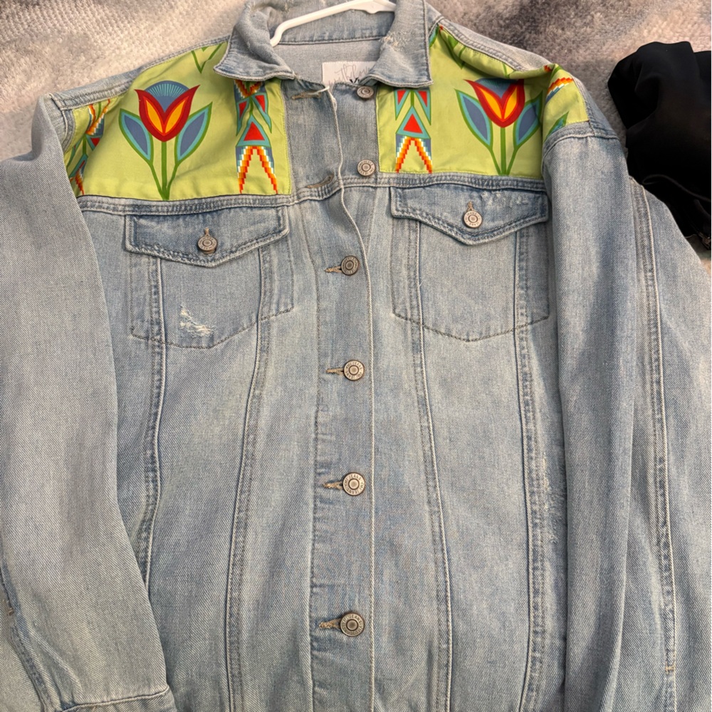 Colorful Denim Jacket with Floral Accents
